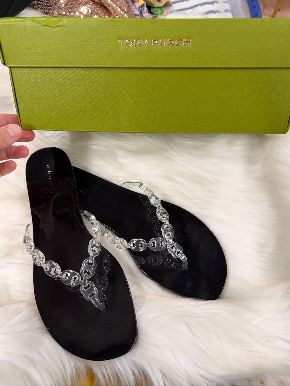 Tory Burch GEMINI LINK JELLY FLIP-FLOP in clear/black size 10 women’s shoes